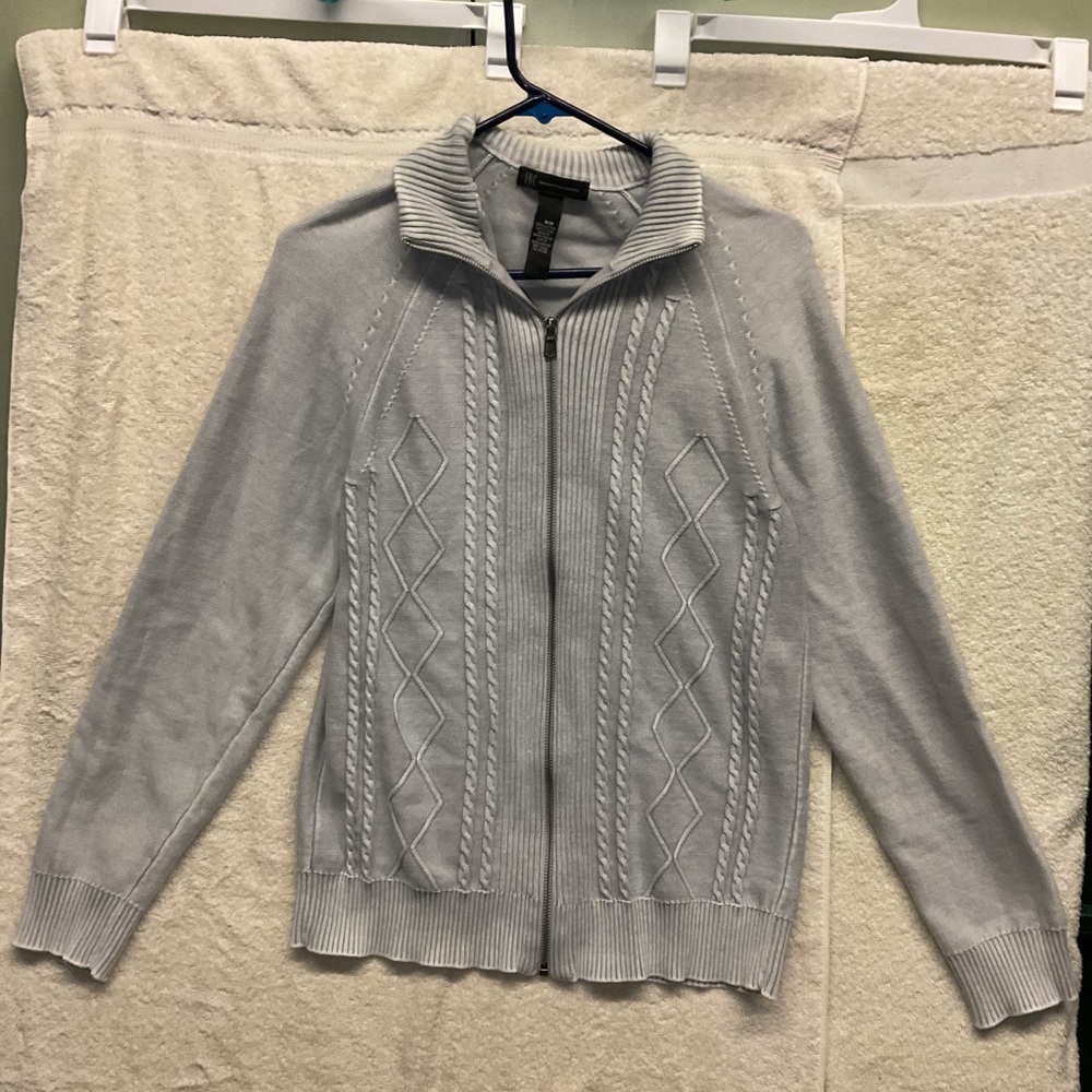 INC International Concepts Men’s Gray Full Zip Cable Knit Cardigan Sweater M